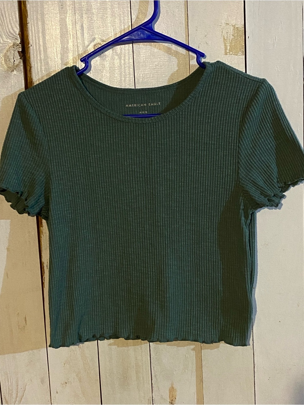 American Eagle Outfitters Dark Green Ribbed Lettuce-Edge Crop Top